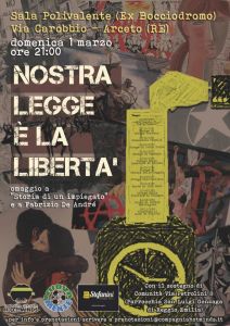 A mezzo secolo dal Sessantotto, dal Maggio francese e dalla contestazione studentesca, la compagnia teatrale H.O.T. Minds di Sassuolo porta sul palco dell'ex bocciodromo di Arceto *STORIA DI UN IMPIEGATO* , il concept album pubblicato da *FABRIZIO DE ANDRÉ* nel decennio caldo del Novecento italiano. Questa opera si distanzia e travalica la scrittura degli album precedenti. È musica da guardare: sul palco corrono le immagini fredde del Sessantotto che si mescolano alle voci di strada e ai cortei di proteste, mentre nel caldo studio dell’impiegato prendono vita le parole di suo padre, dell’amata, dei suoi capi, del suo stretto individualismo, delle regole di cui fino a quel momento è stato un acuto osservatore. Questa replica è in collaborazione con la *COMUNITÀ DI VIA PETROLINI* della Parrocchia di San Luigi Gonzaga che da 10 anni unisce la realtà del carcere con quella parrocchiale, e offre ospitalità a giovani volontari ed ex-detenuti. 